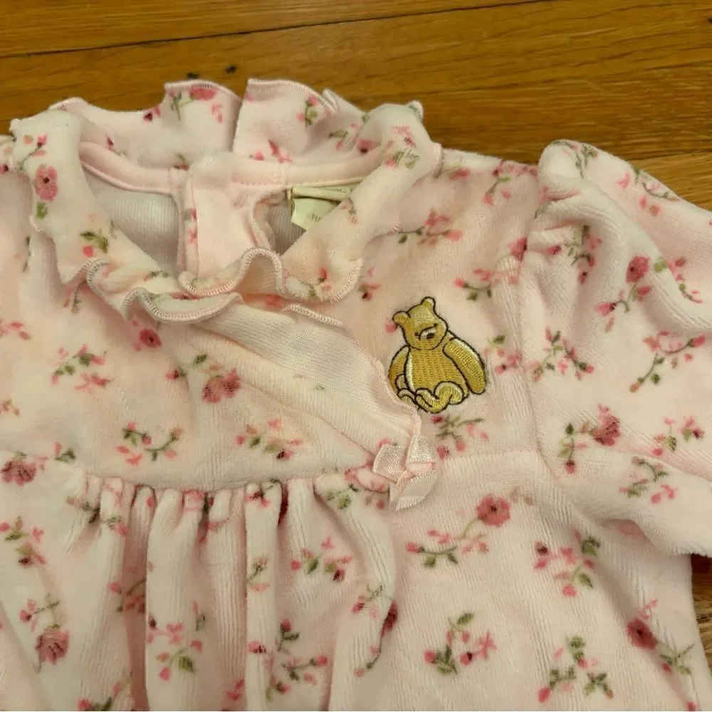 Classic Pooh vintage Winnie the Pooh Disney pink velour onesie jumpsuit